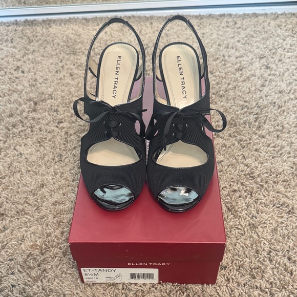 Ellen Tracy Black Tandy Peep-Toe Heels - Picture 1 of 8